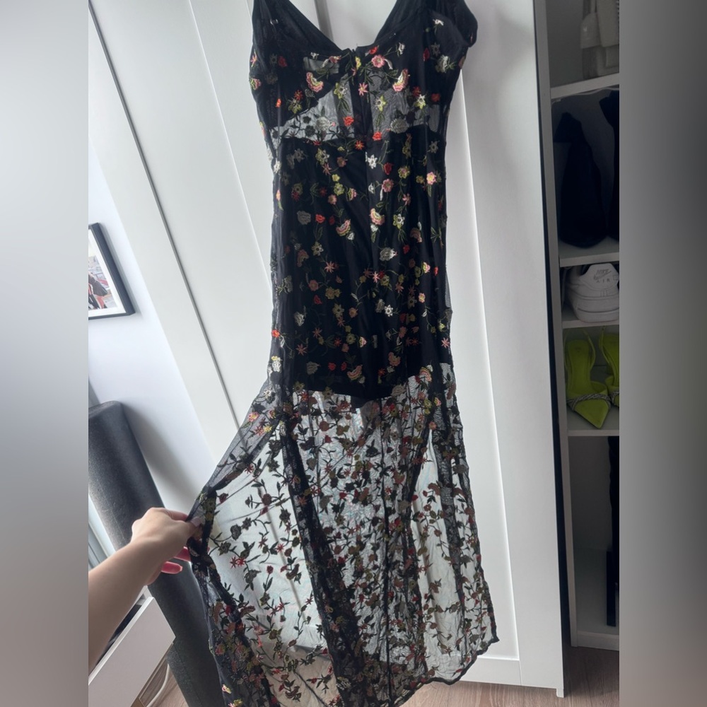 Black Sheer maxi dress floral embroidered